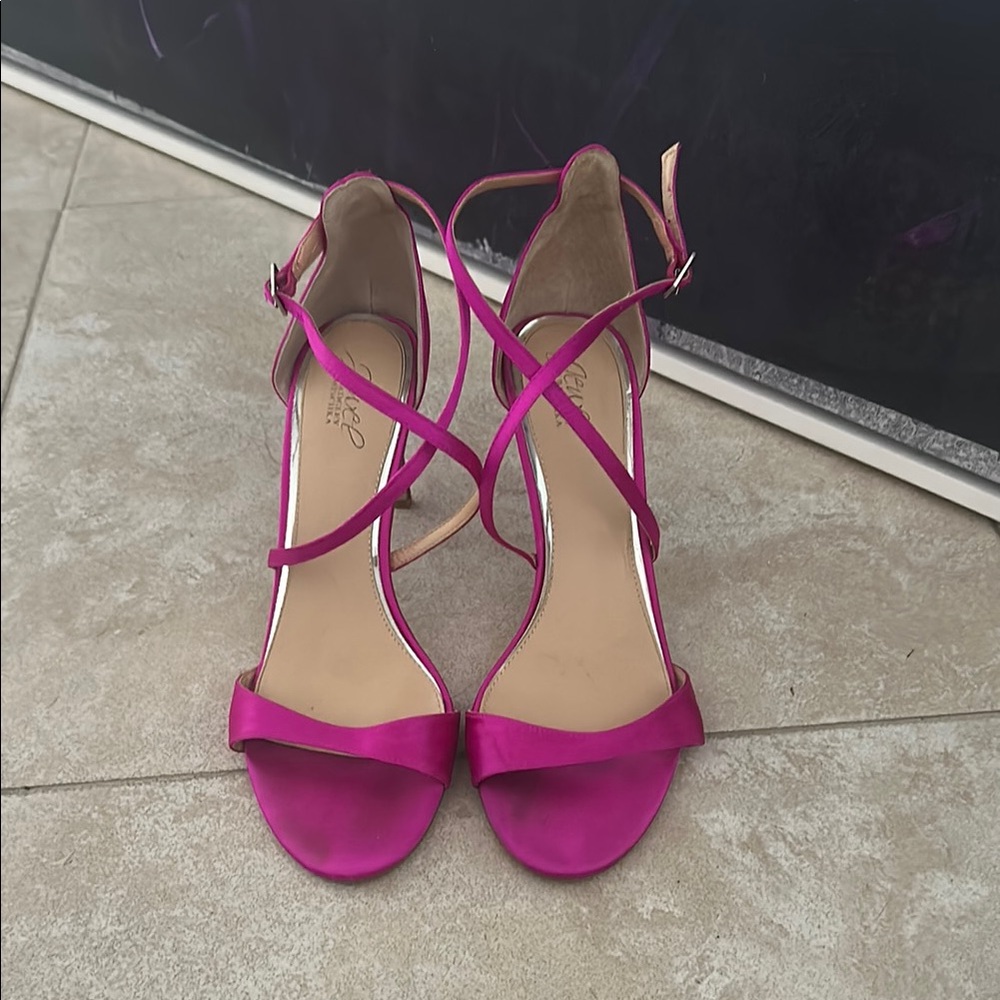 Badgley Mishka Strappy Satin High Heel Sandals - Fuchsia Pink